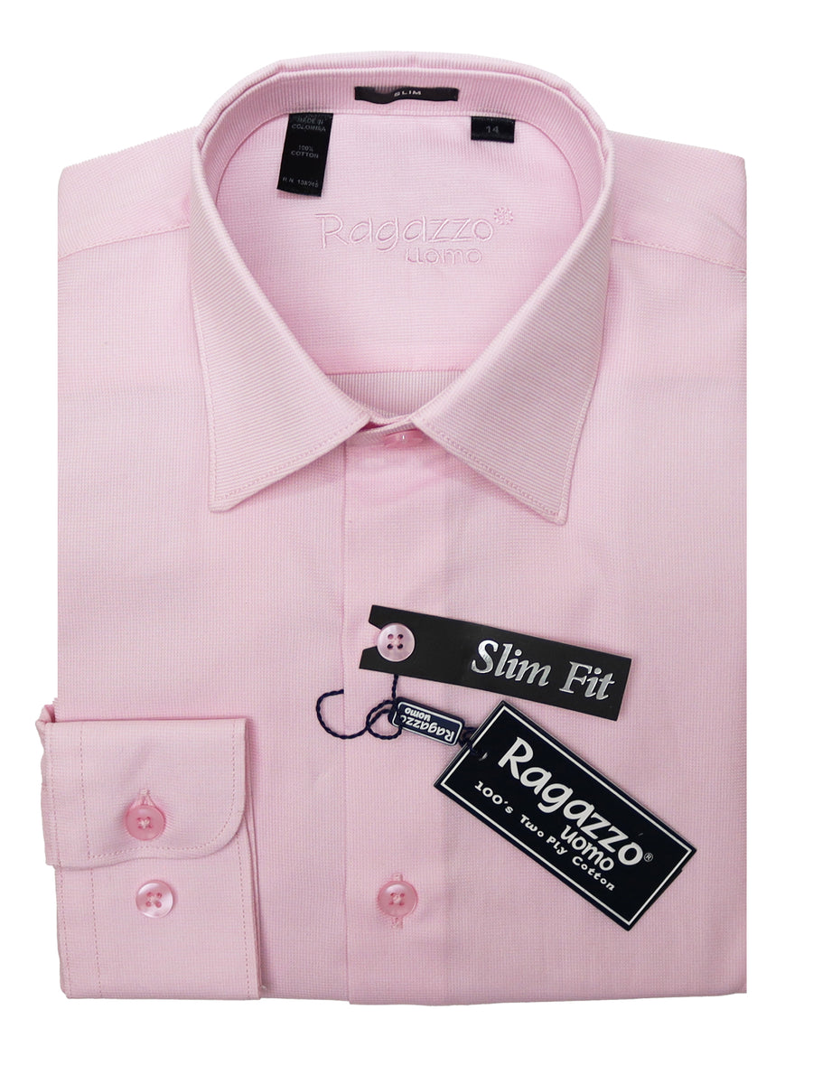 Ragazzo 33858 Boy's Slim Fit Dress Shirt -Micro Weave - Pink