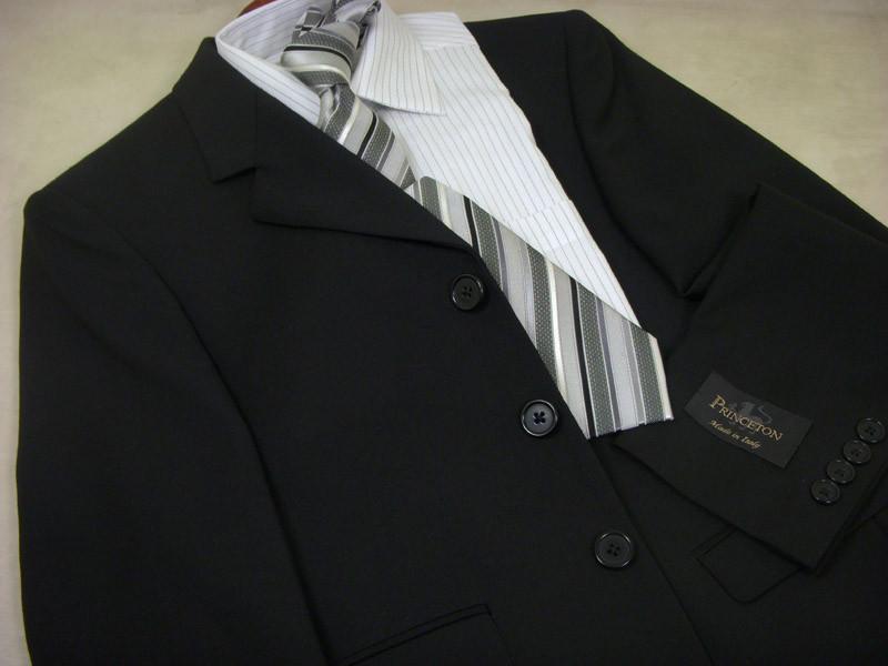 Princeton 339 100% Wool Boy's Suit - Stripe - Black
