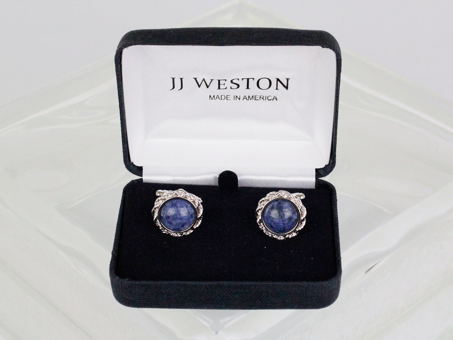 JJ Weston 34217 Cufflinks - Rope Edge - Silver Sodalite