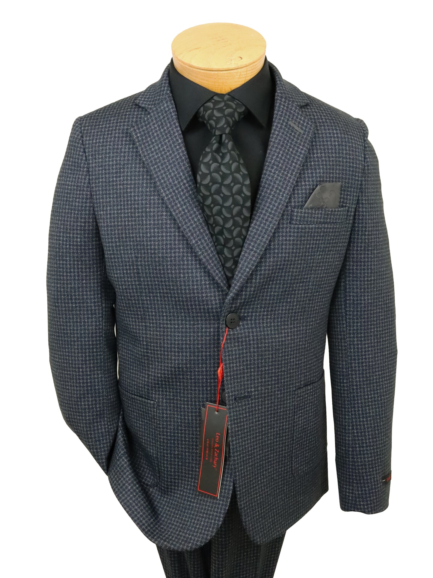 Leo & Zachary 34408 Boy's Skinny Fit Suit Separate Jacket - Houndstooth - Black/Grey