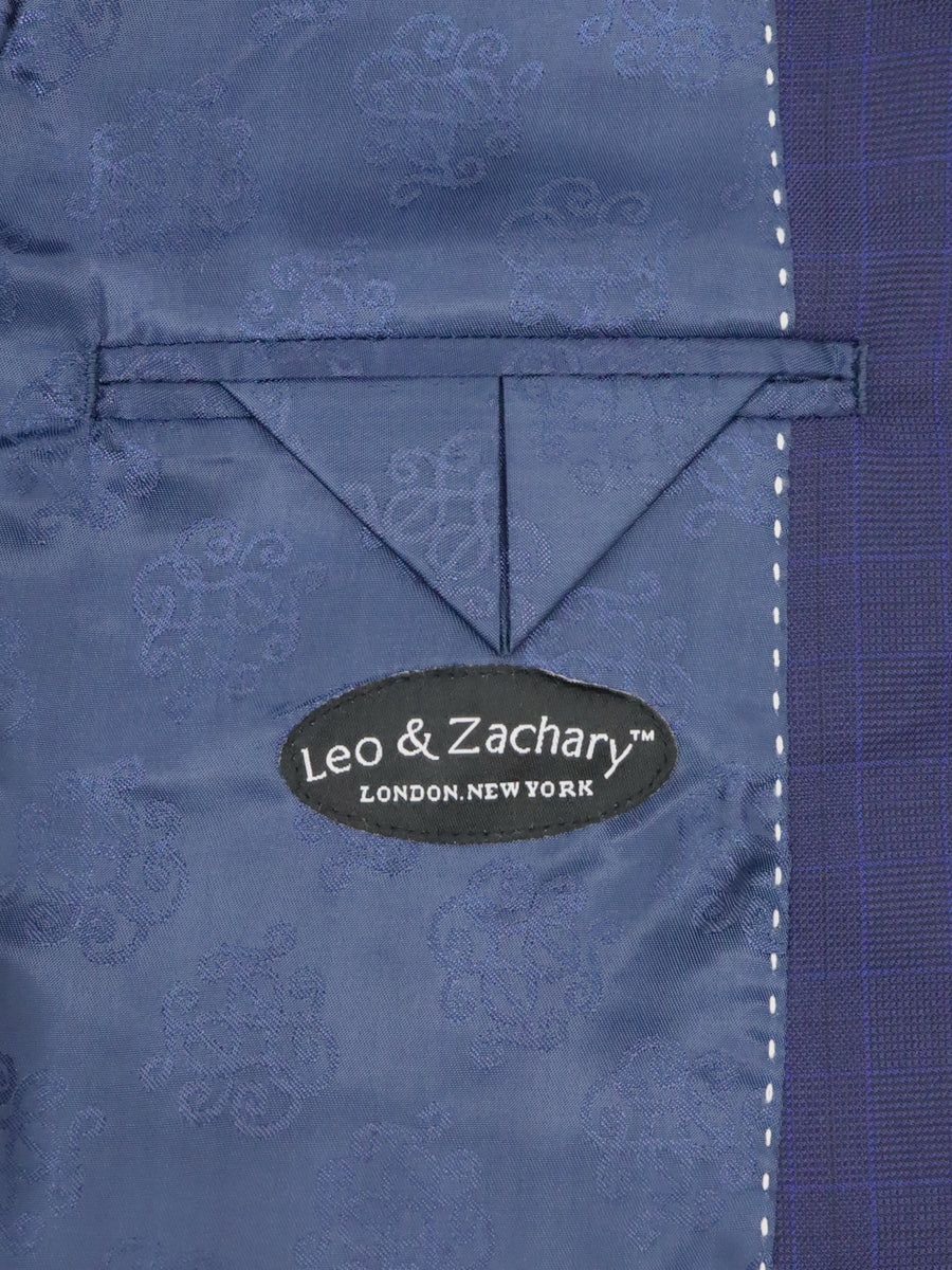 Leo & Zachary 34428 Boy's Skinny Fit Suit Separate Jacket - Checks - Deep Blue