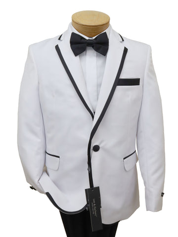 Leo Zachary 34448 Boy's Skinny Fit Tuxedo - White Jacket with Black - Heritage House Boy's