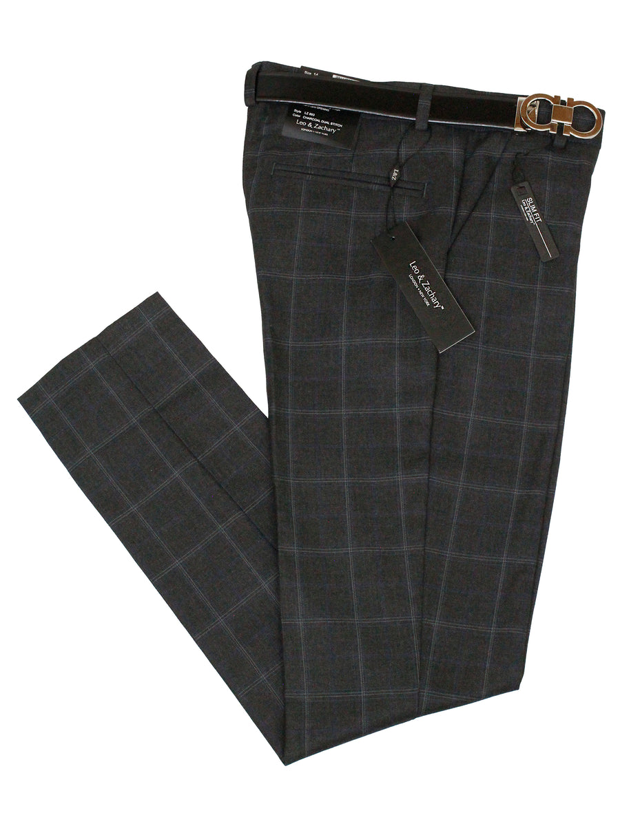 Leo & Zachary 34468 Boy's Dress Pants - Windowpane - Black/Charcoal