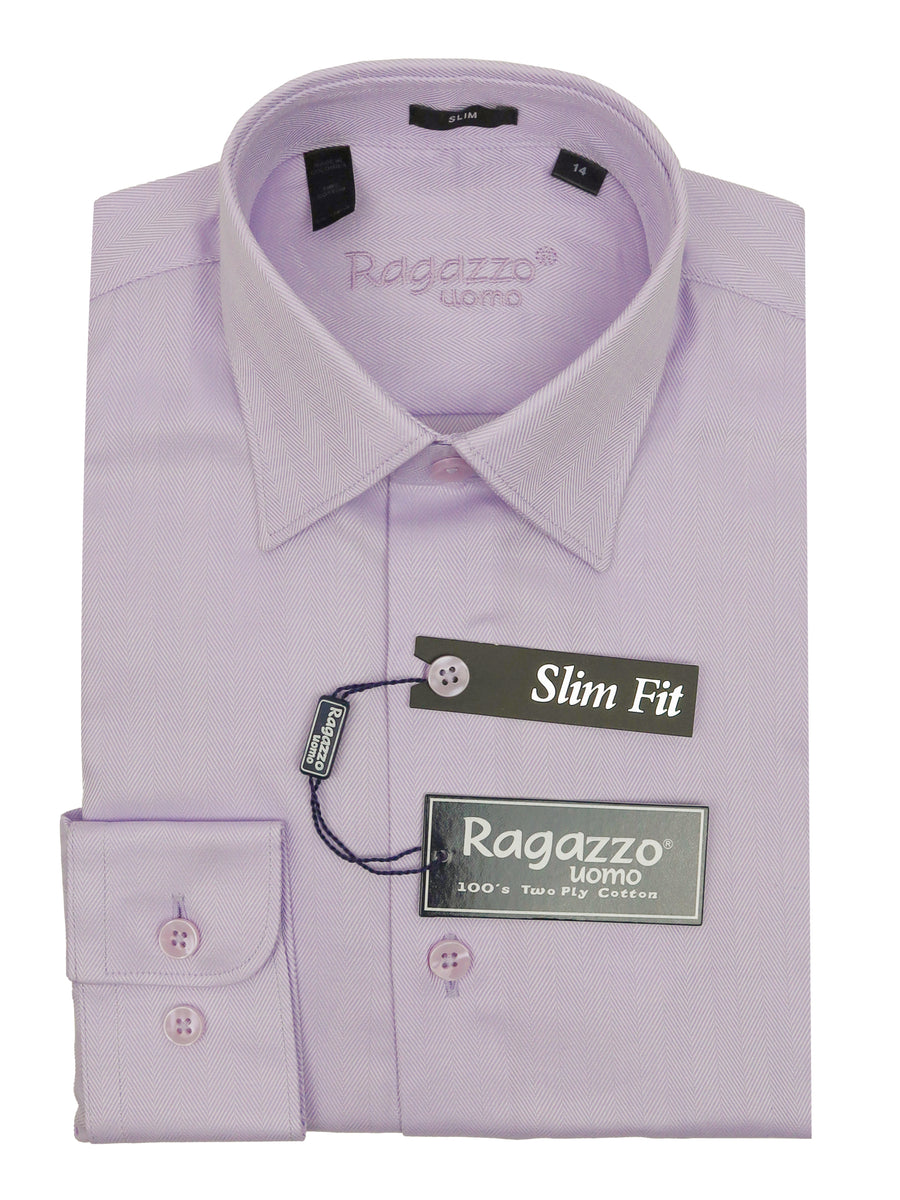 Ragazzo 34630 Boy's Slim Fit Dress Shirt -Herringbone - Lilac