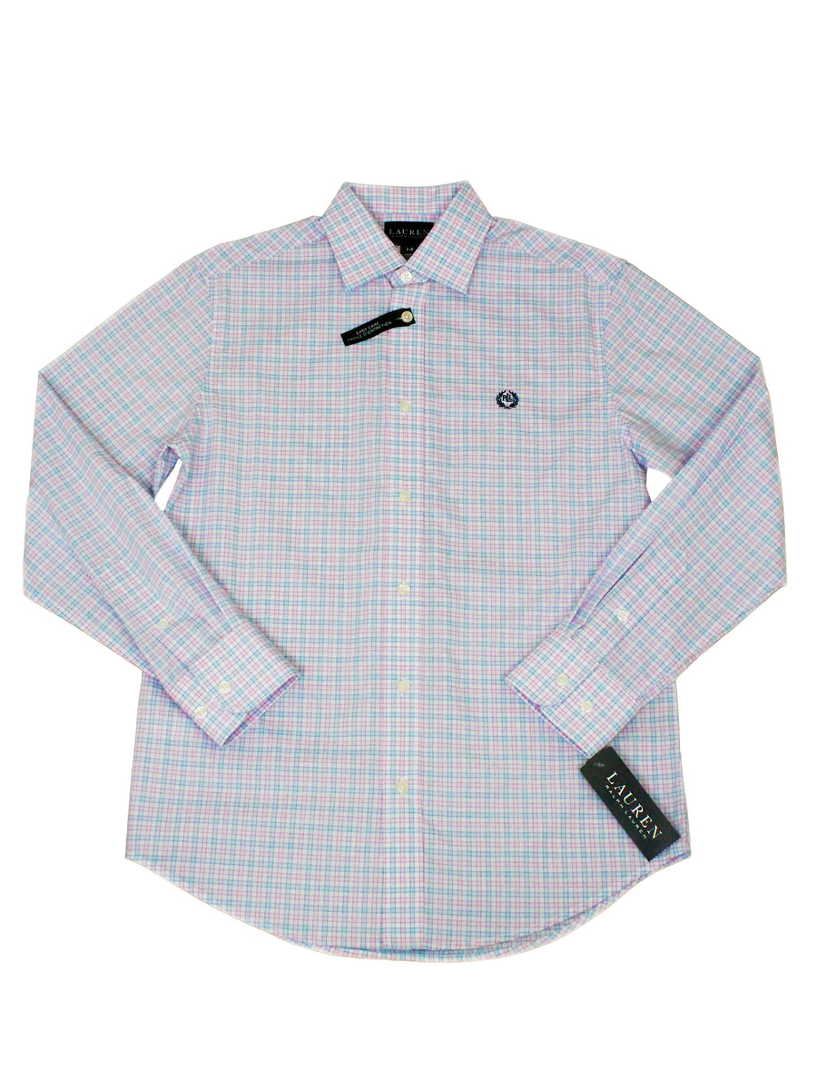 Lauren Ralph Lauren 34866 Boy's Dress Shirt- Check - Blue/Pink