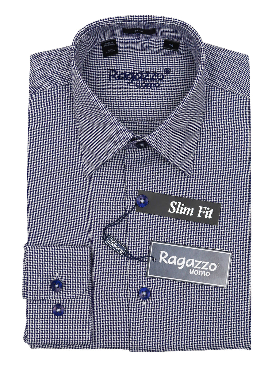 Ragazzo 34892 Boy's Slim Fit Dress Shirt - Neat - Dark Blue