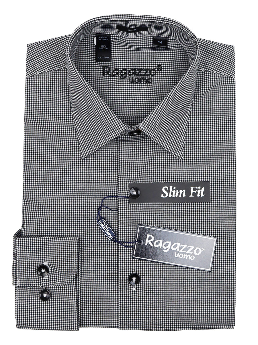 Ragazzo 34906 Boy's Slim Fit Dress Shirt - Check - Black