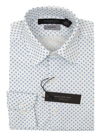 Andrew Marc 34942 Boy's Dress Shirt - Skinny Fit - Neat - White/Blue