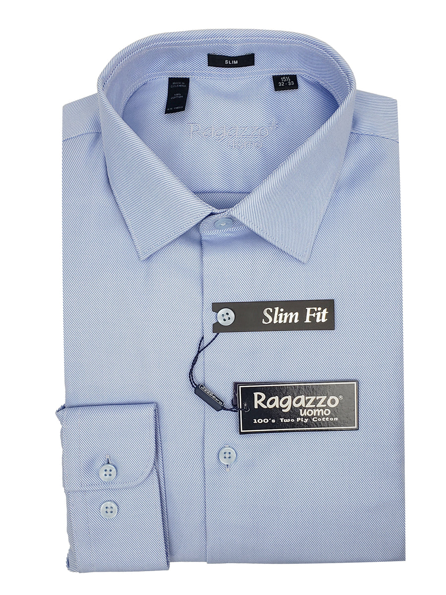 Ragazzo 34957 Young Men's Slim Fit Dress Shirt - Diagonal Tonal - Sky Blue
