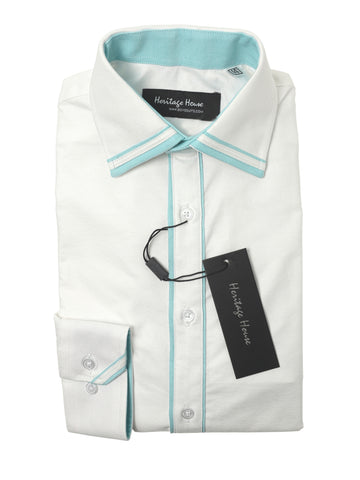 Heritage House 34983 Boy's Dress Shirt - Solid with Contrast Trim - White/Aqua