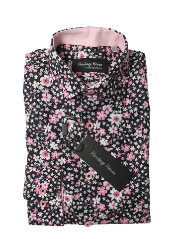 Heritage House 35011 Boy's Dress Shirt - Floral - Black/Pink