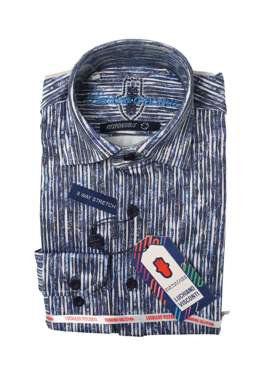 Luchiano Visconti Boy's Sport Shirt 35094 - Stripe - Blue