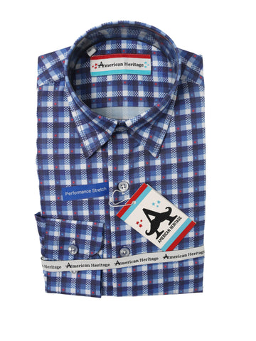 American Heritage Boy's Sport Shirt 35101 - Plaid - Blue