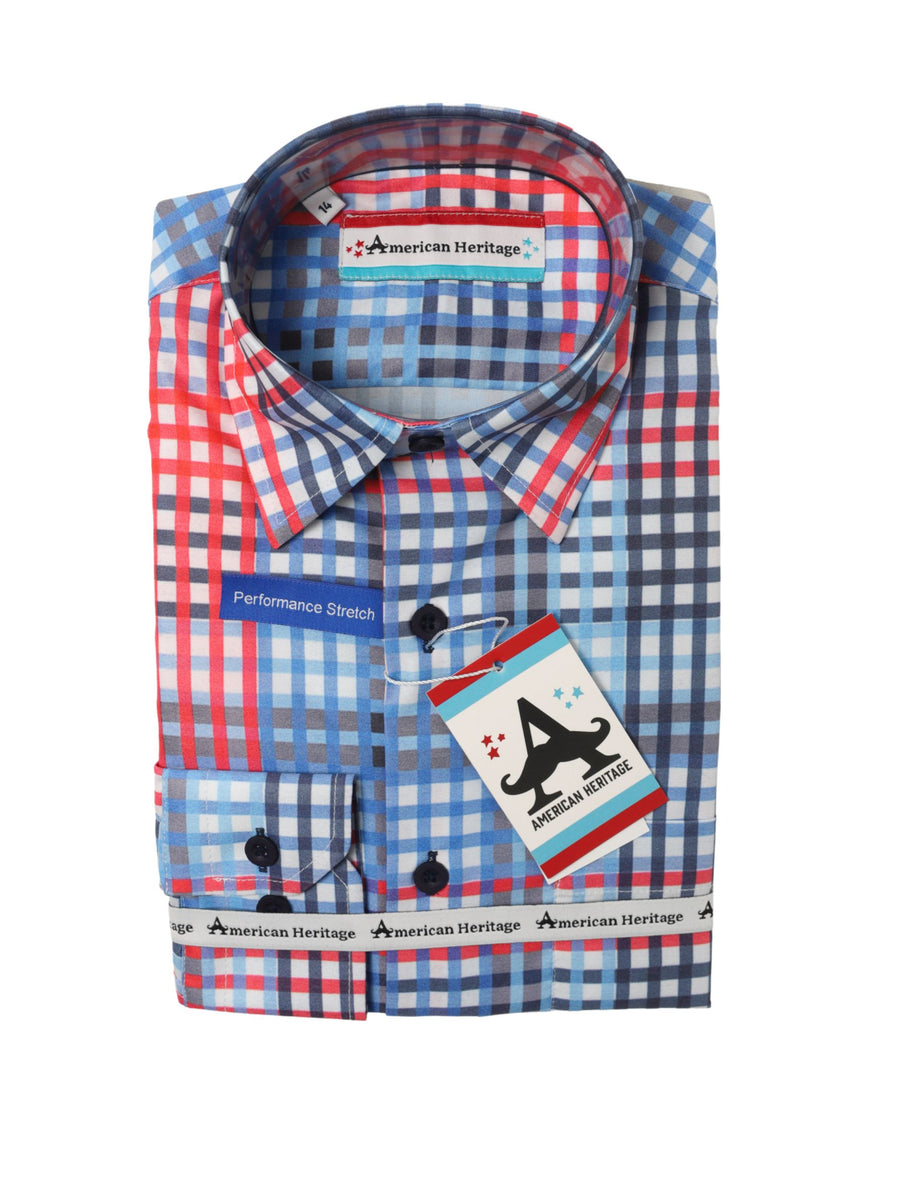 American Heritage Boy's Sport Shirt 35108 - Check - Blue/Orange