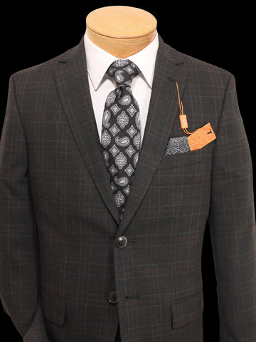 Image of Tallia 35221  Boy's Suit - Skinny Fit - Windowpane - Charcoal