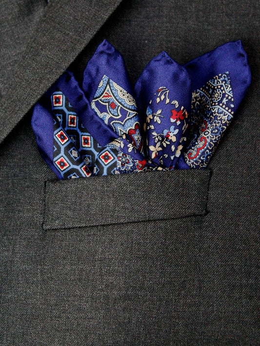Heritage House Pocket Square 35276 - Medallion Windowpane - Red/Navy
