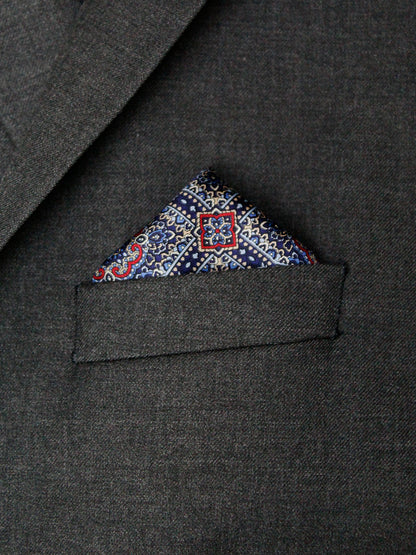 Heritage House Pocket Square 35276 - Medallion Windowpane - Red/Navy