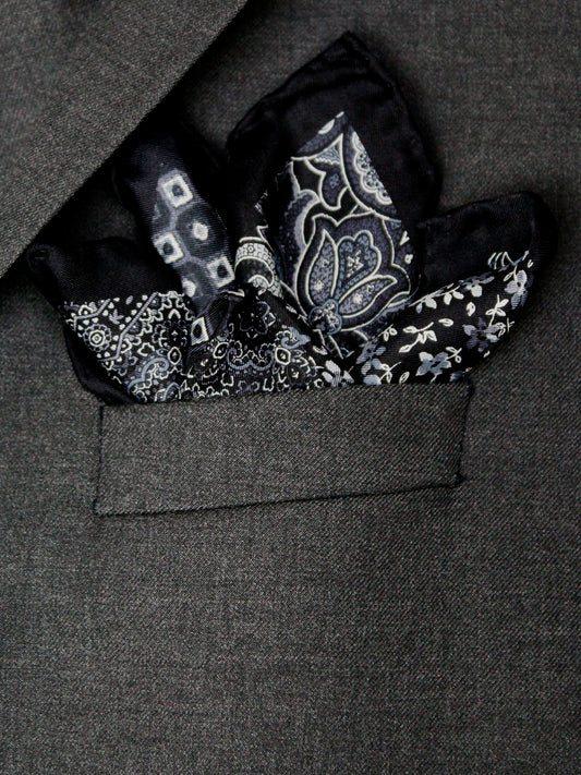 Heritage House Pocket Square 35277 - Medallion Windowpane - Black/Grey