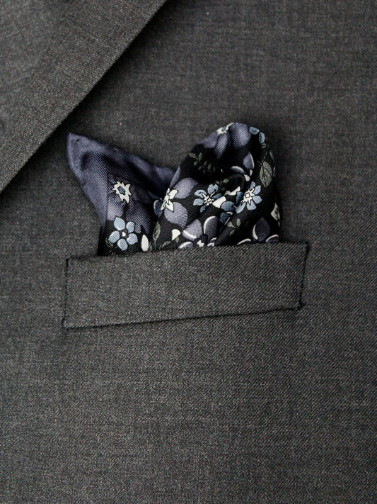 Heritage House Pocket Square 35278 - Floral - Black/Grey