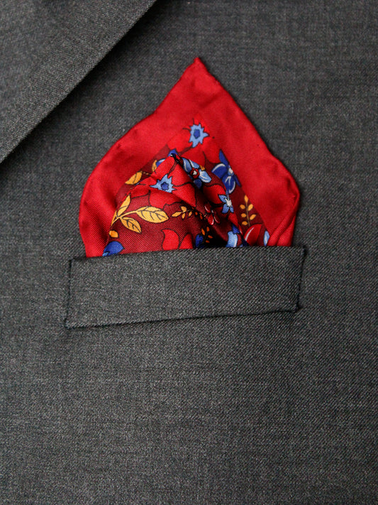 Heritage House Pocket Square 35279 - Floral - Carmine/Navy