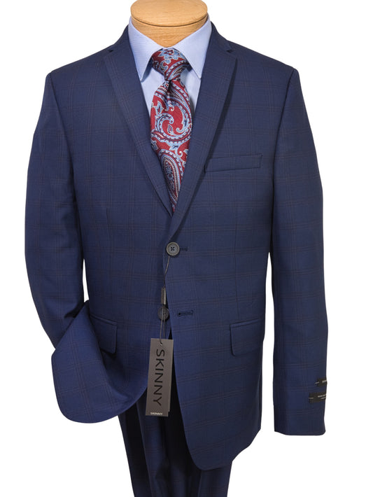 Andrew Marc 35354 Boy's Skinny Fit Suit - Windowpane - Blue