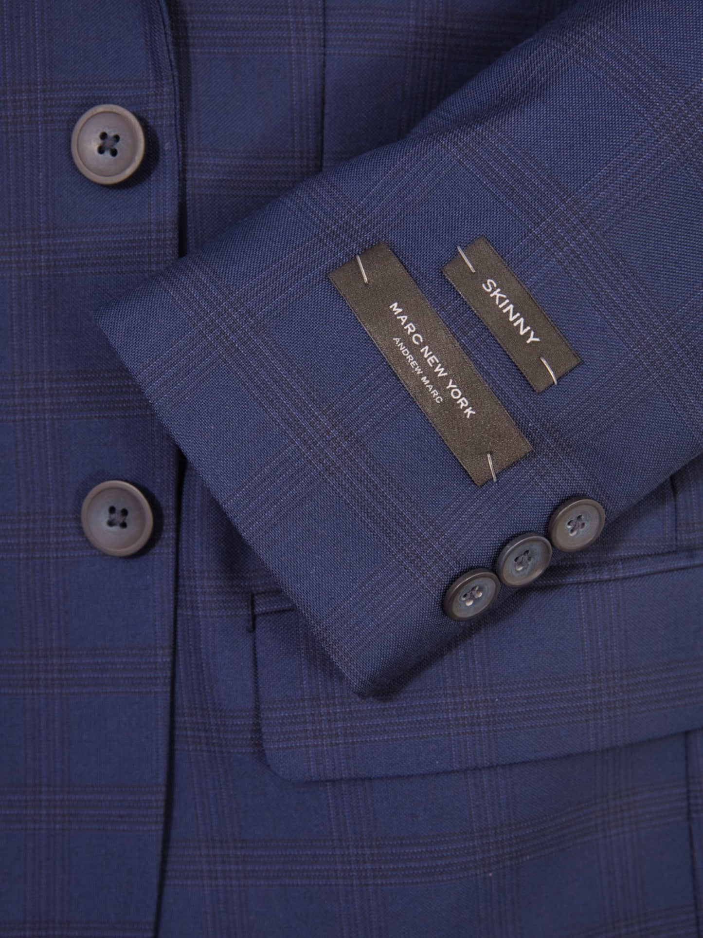 Andrew Marc 35354 Boy's Skinny Fit Suit - Windowpane - Blue