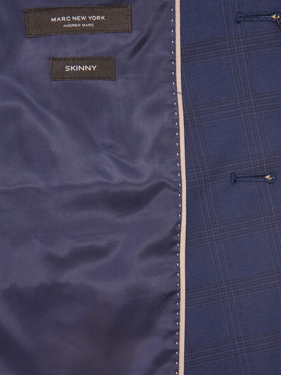 Andrew Marc 35354 Boy's Skinny Fit Suit - Windowpane - Blue