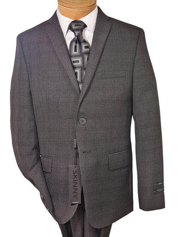 Andrew Marc 35361 Boy's Skinny Fit Suit - Windowpane - Dark Charcoal