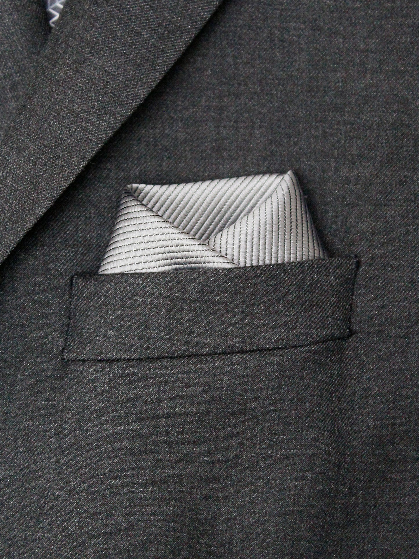 Heritage House 30749PS Pocket Square - Tonal Stripe - Silver