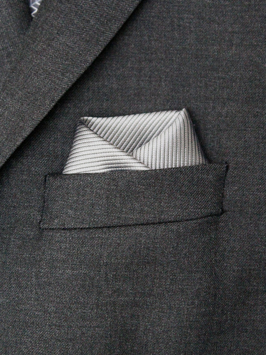Heritage House 30749PS Pocket Square - Tonal Stripe - Silver
