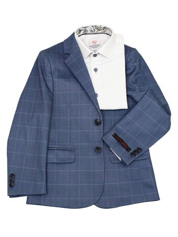 Image of Leo & Zachary 35567 Boy's Suit Separate Jacket - Checks - Mid-Blue