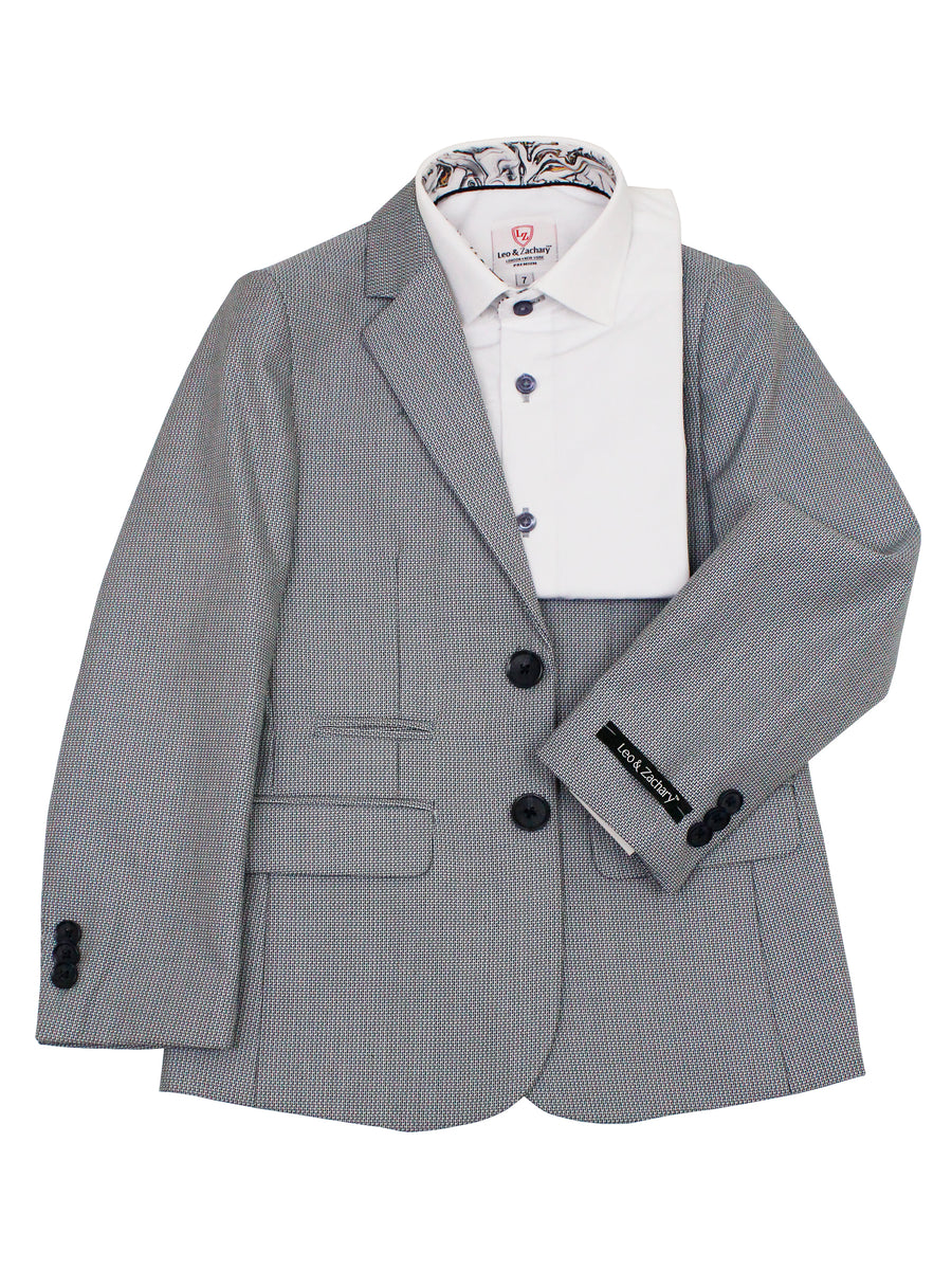 Leo & Zachary 35572 Boy's Suit Separate Jacket - Basketweave - Navy/Silver
