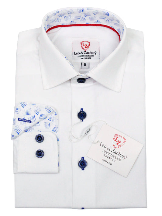 Leo & Zachary 35632 Boy's Dress Shirt - White/Royal