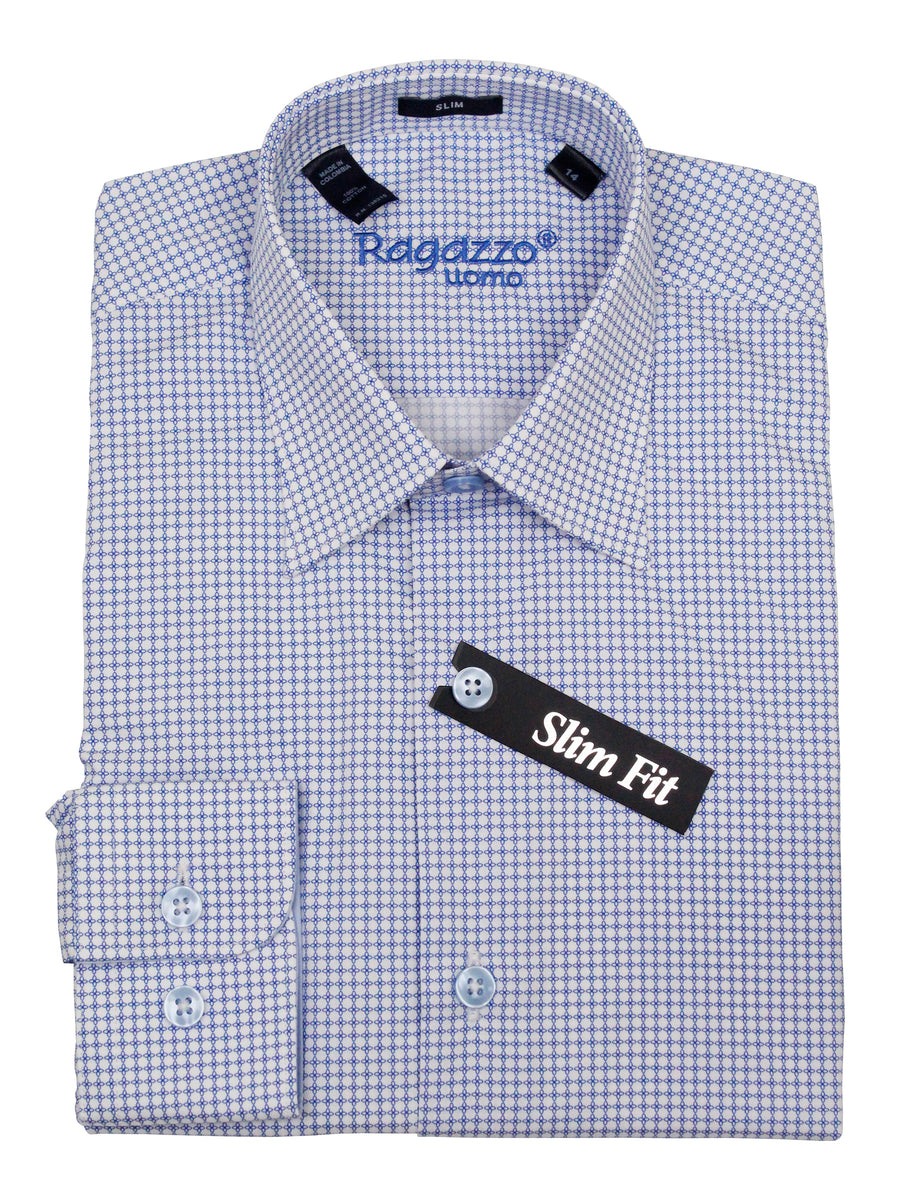 Ragazzo 35702 Boy's Slim Fit Dress Shirt - Neat - Blue/White