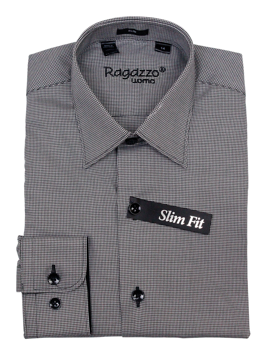 Ragazzo 35709 Boy's Slim Fit Dress Shirt - Check - Black