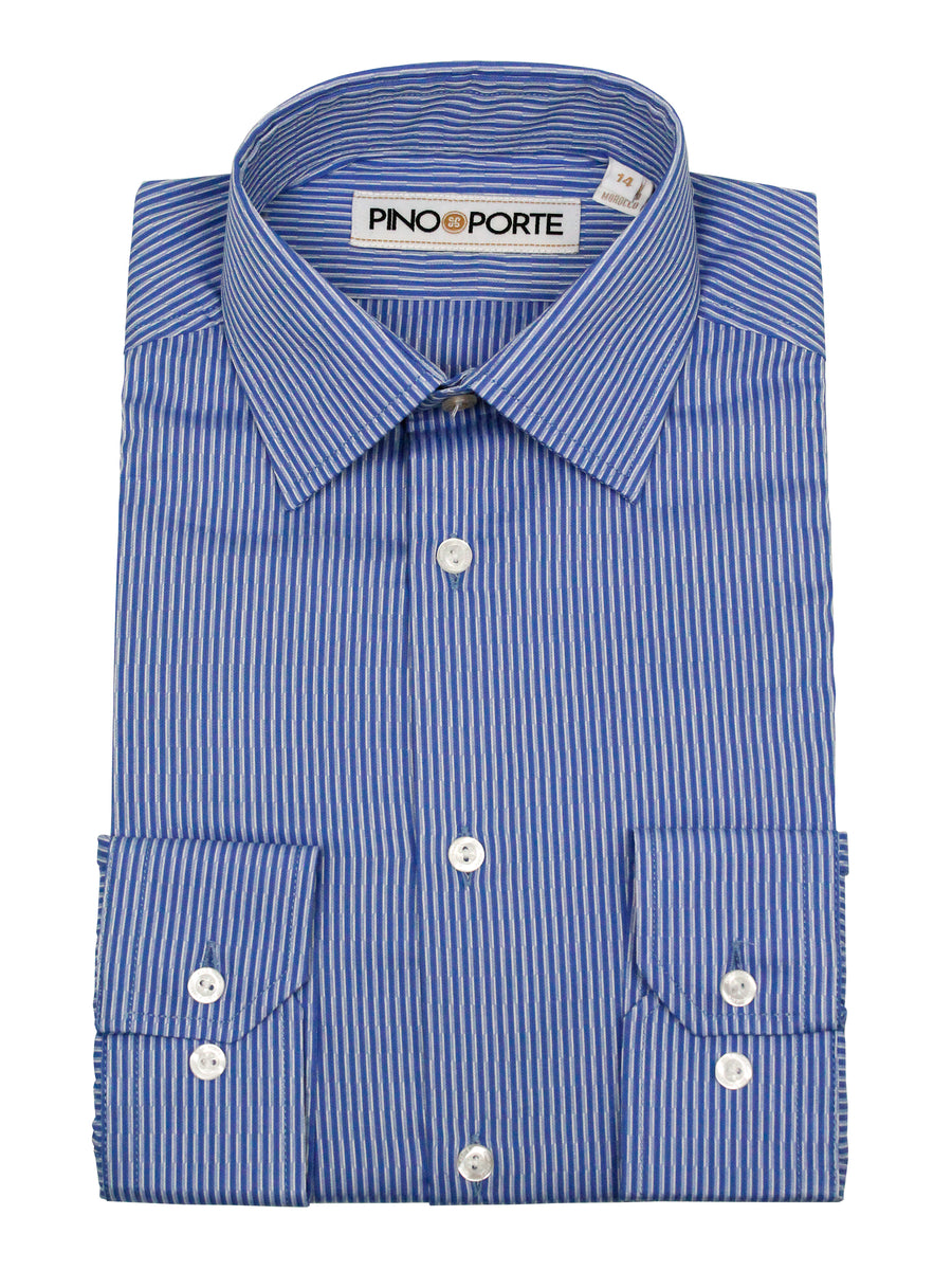 PinoPorte 35919 Boy's Dress Shirt - Broken Stripe - Azure