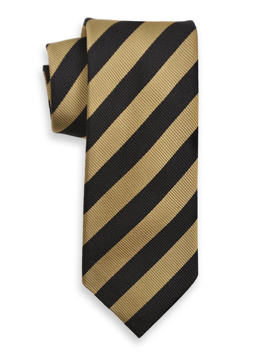 Heritage House 3795 100% Woven Silk Boy's Tie - Stripe - Black/Khaki
