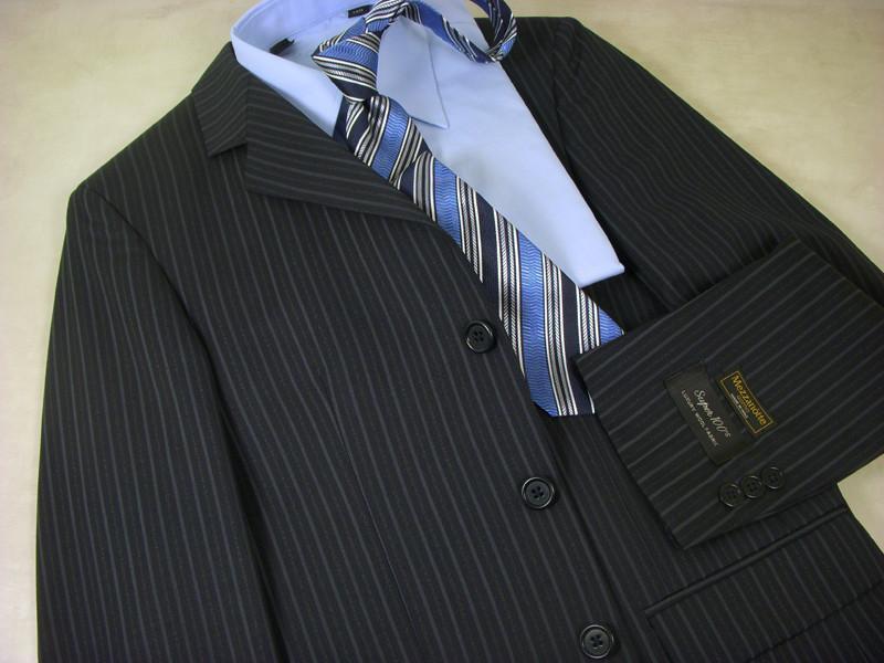Mezzanotte 389 100% Wool Boy's Suit - Stripe - Navy