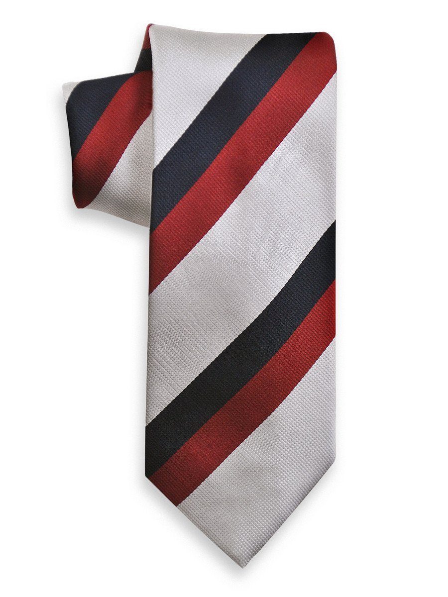 Heritage House 3994 100% Woven Silk Boy's Tie - Stripe - Silver/Navy/Red
