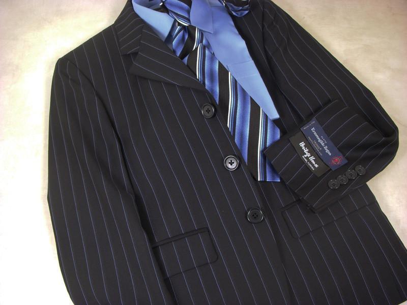 Heritage House 53 100% Wool Boy's Suit - Stripe - Black