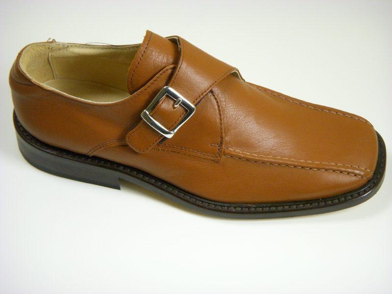 Shoe Be Doo 5809 Leather Boy's Shoe - Side Buckle - Cogn