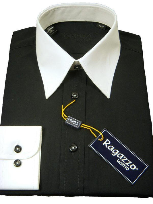 Ragazzo 7052 100% Cotton Boy's Dress Shirt - Solid Broadcloth - Black