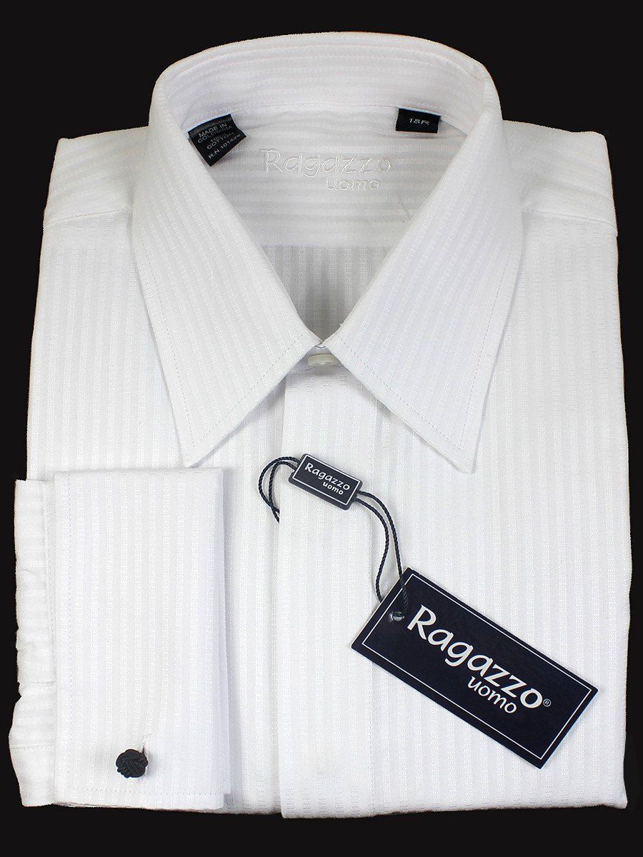 Ragazzo 7233 100% Cotton Boy's Dress Shirt - Tonal Stripe - White