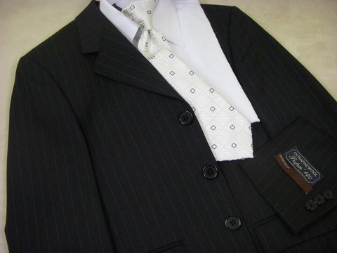 Perry Ellis 75 100% Wool Boy's Suit - Stripe - Black