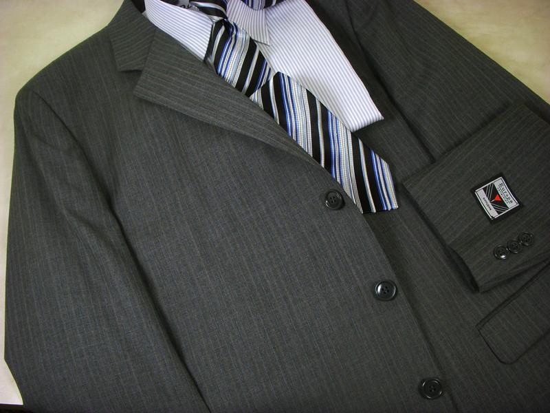 Europa 7825 55% Polyester/ 45% Wool Boy's Suit - Stripe - Gray