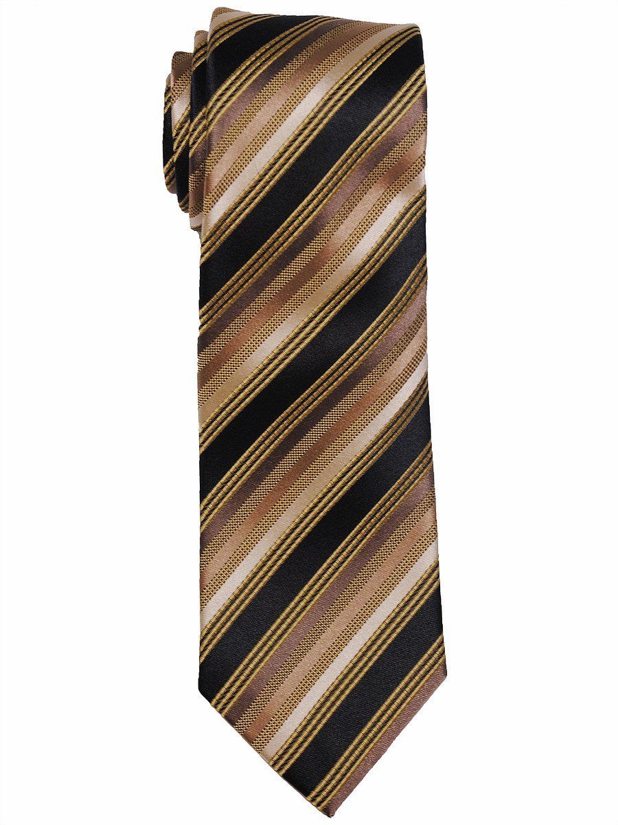 Heritage House 8036 100% Woven Silk Boy's Tie - Stripe - Gold/Black/Ecru