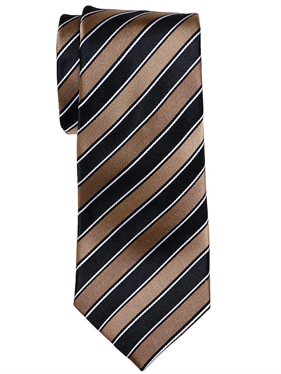 Heritage House 8045 100% Woven Silk Boy's Tie - Stripe - Black/Khaki
