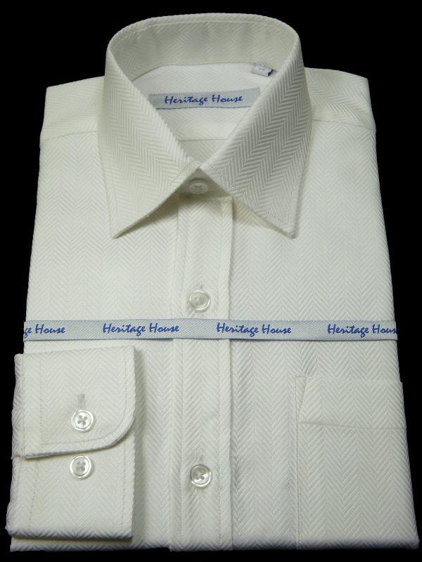 Heritage House 8338 100% Pima Cotton Boy's Dress Shirt - Herringbone - White