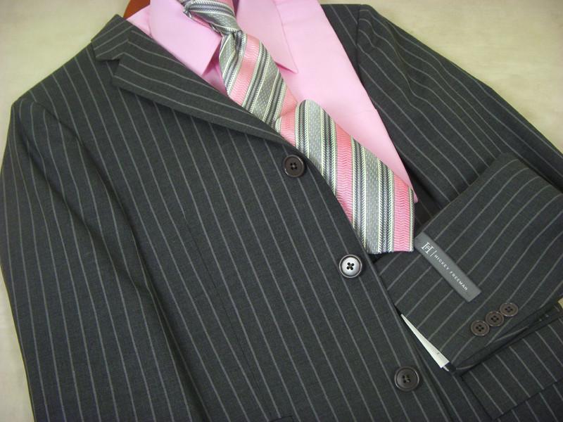 Hickey Freeman 83 55% Polyester/ 45% Wool Boy's Suit - Stripe - Gray