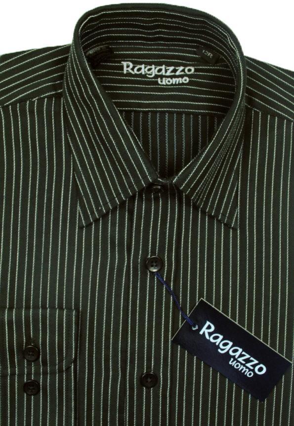 Ragazzo 8434 100% Cotton Boy's Sport Shirt - Stripe - Black
